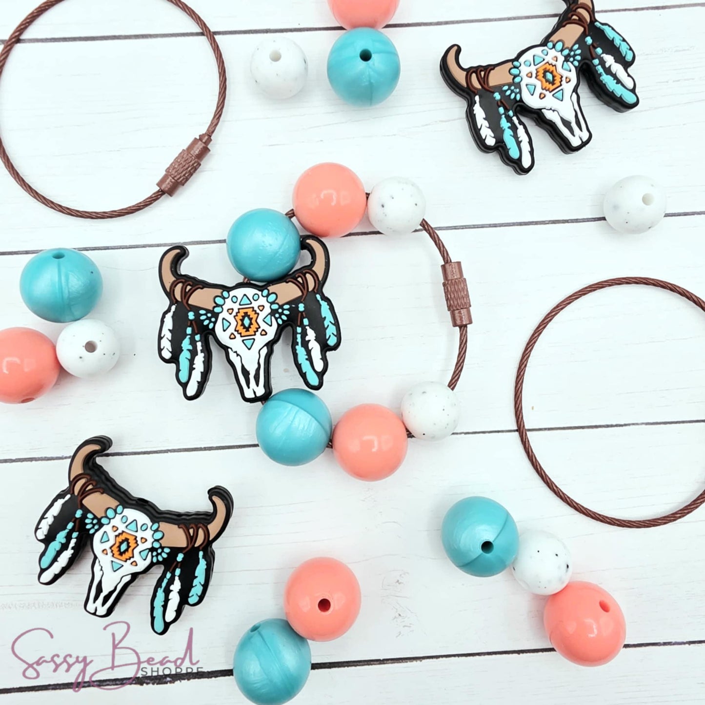 Rustic Love tumbler charm kit with Skull silicone focal bead — plus accent beads