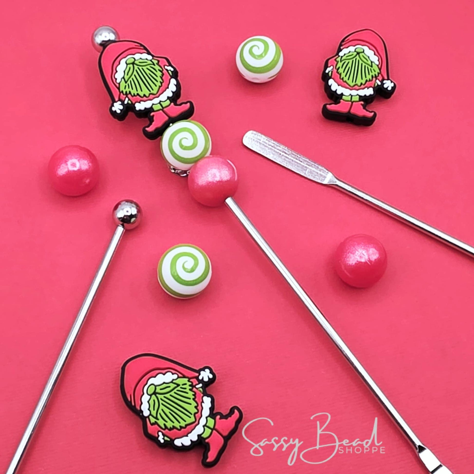 Sippin' with Santa DIY Stir Stick with a fun mix of Christmas beads - Santa Gnome — plus accent beads