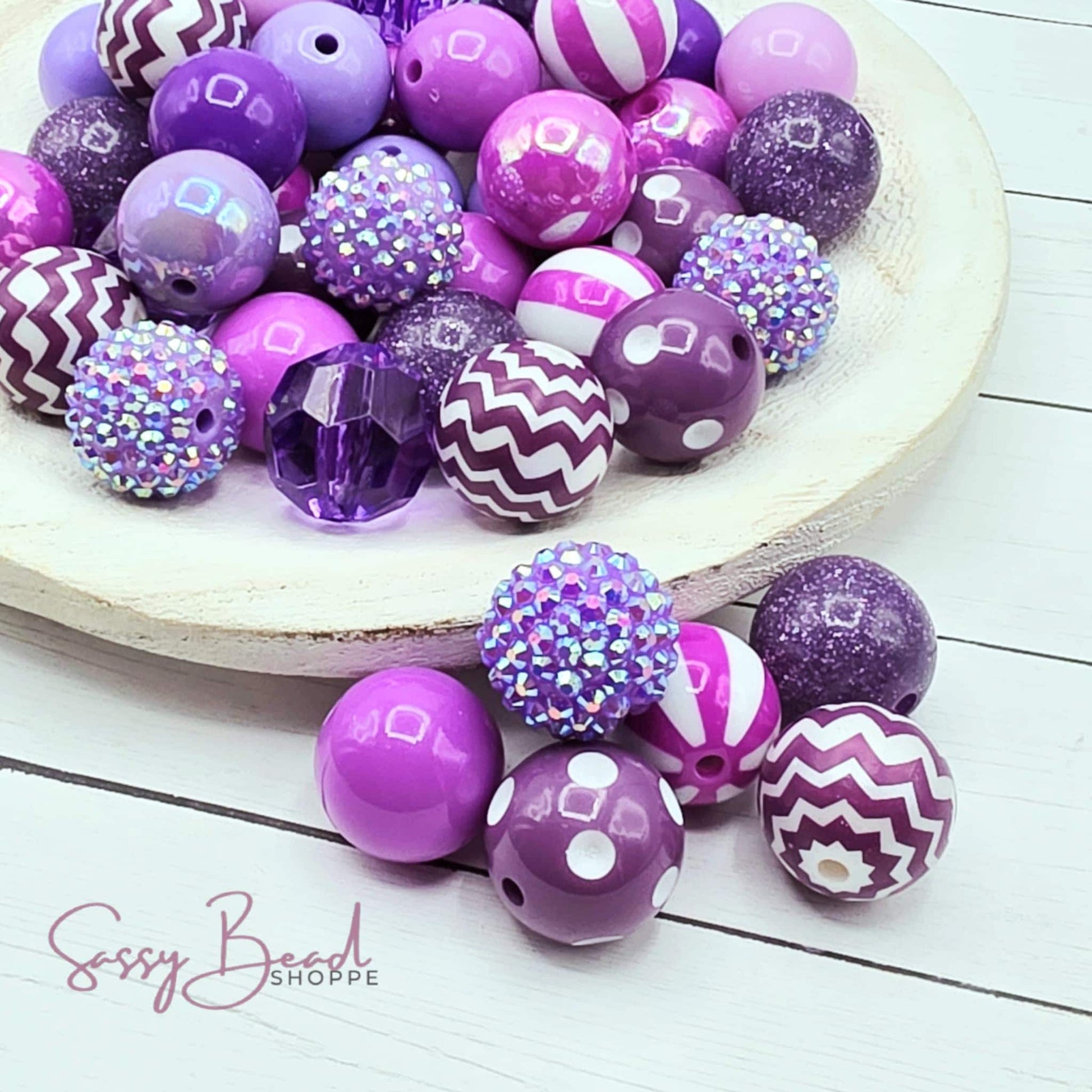Purplicious acrylic bead mix ~ beads in different shades of purple designs for DIY pens, badge reels, wristlets, cookie scribes, and all your jewelry making