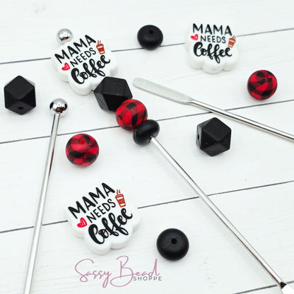 Coffee Mama Stir Stick DIY Kit ~ Mama Needs Coffee Bead with Heart, Coffee Lover Gift, Handmade Drink Accessory, DIY Holiday Craft, Mom Gift