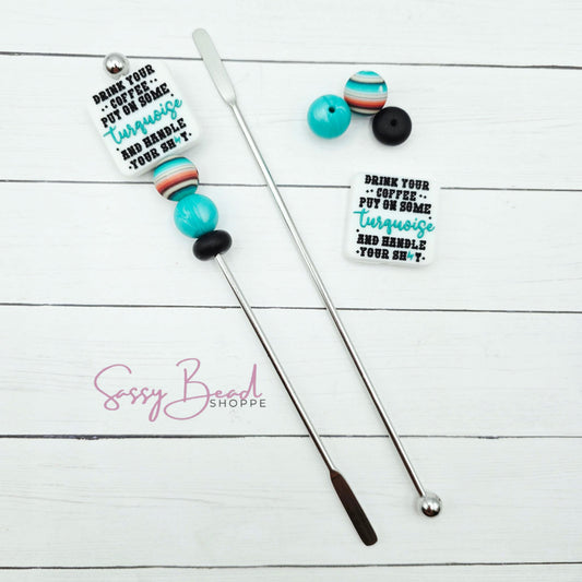 Turquoise & Coffee Vibes Stir Stick DIY Kit ~ Funny Western Coffee Accessory, Sassy Beaded Stirrer, Gift for Coffee Lovers and Cowgirls