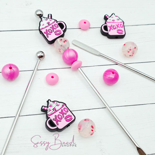 XOXO Cocoa DIY Stir Stick with a fun mix of Valentine beads - XOXO Mug & Confetti Hearts — plus accent beads