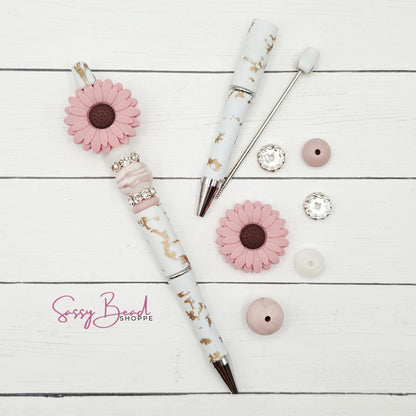 Blush Blooms beadable pen kit with flower focal beads — plus accent beads
