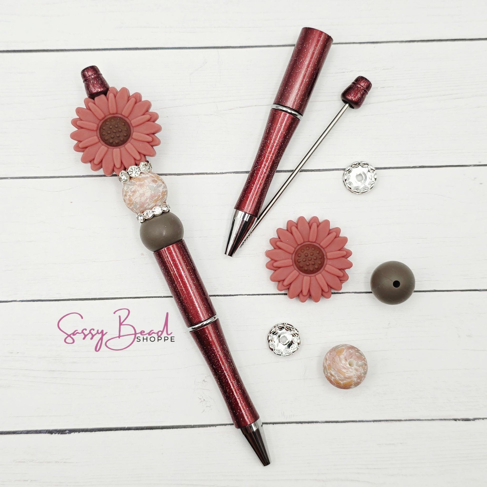 Vintage Bloom beadable pen kit with flower focal beads — plus accent beads