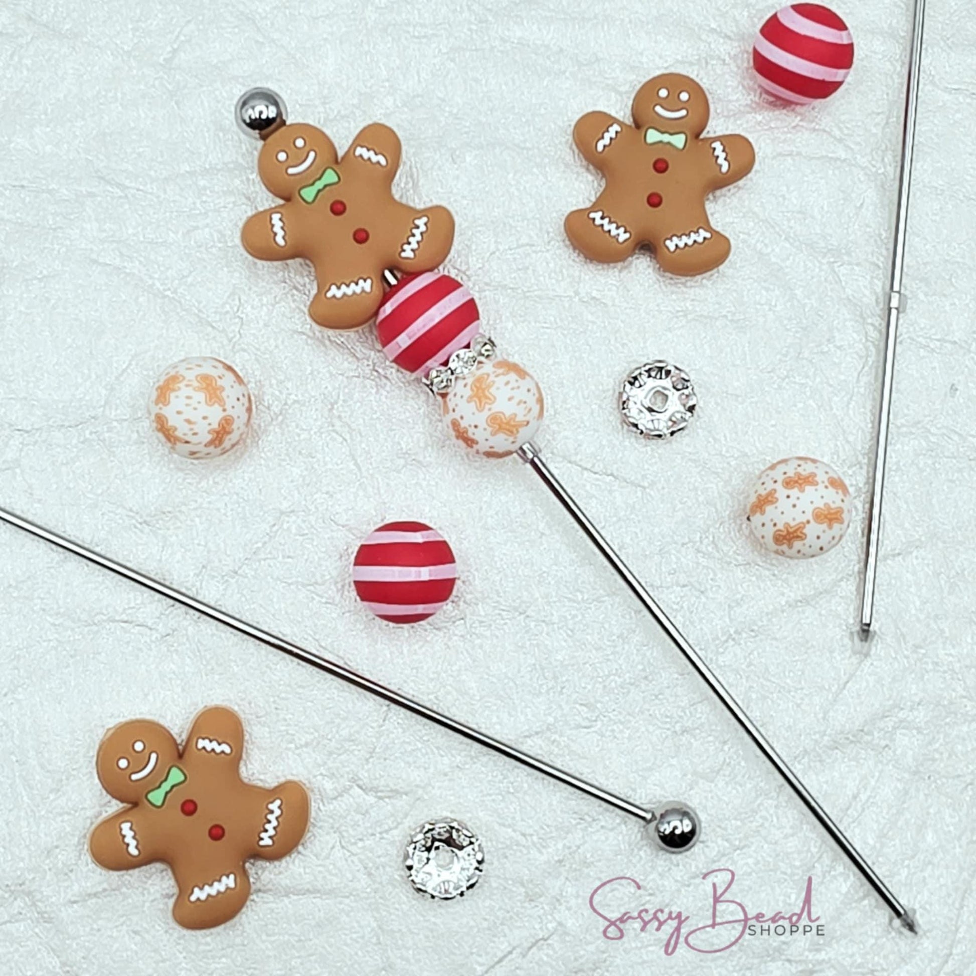 Sweet Gingerbread DIY Cookie Scribe with a fun mix of Christmas beads - Gingerbread Man Focal  — plus accent beads