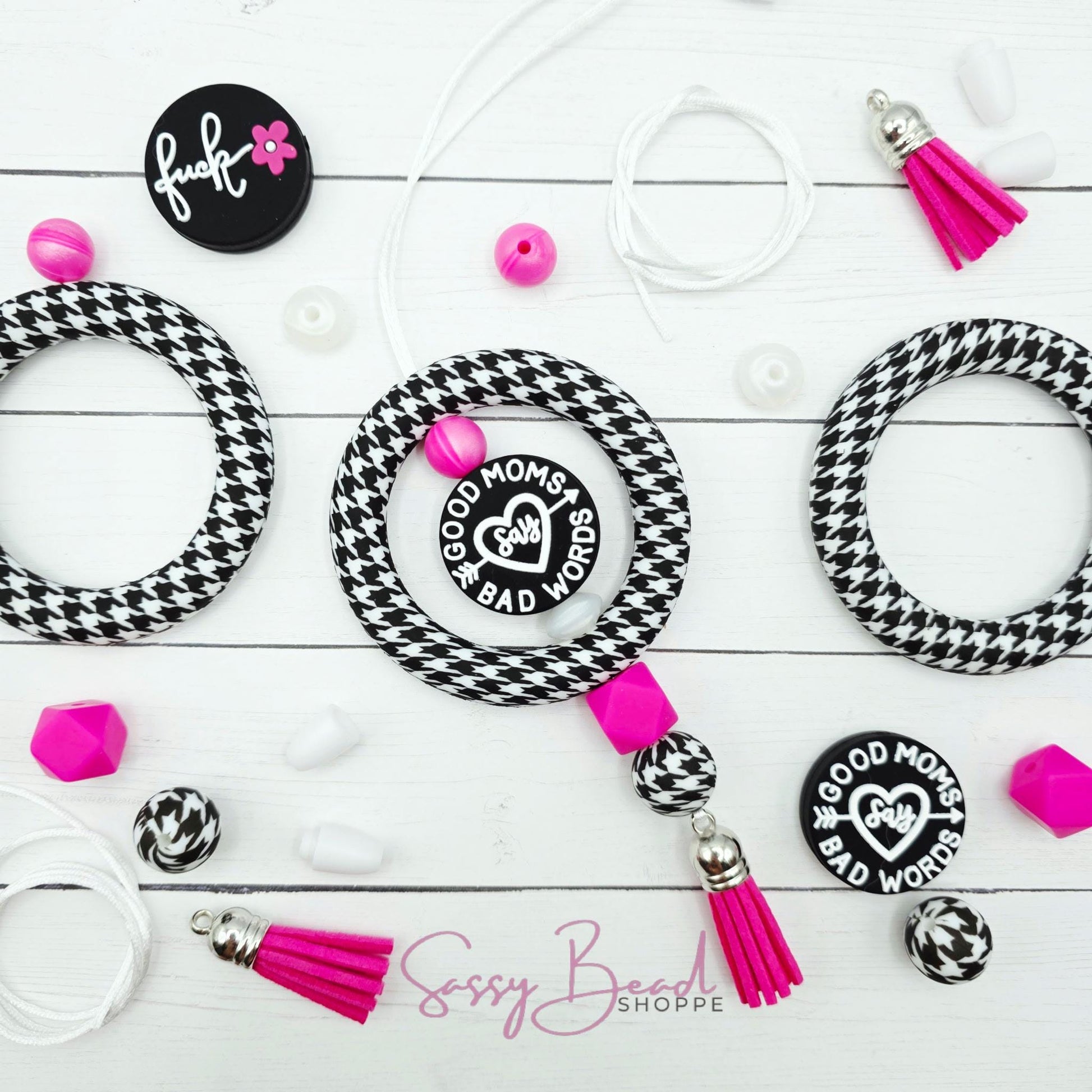 Good Moms, Bad Words DIY Car Charm Kit – Funny Beaded Car Accessory Gift ~ Sassy Mama Rearview Hanger ~ Snarky Humor Craft Kit, Car Lovers