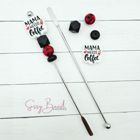 Coffee Mama Stir Stick DIY Kit ~ Mama Needs Coffee Bead with Heart, Coffee Lover Gift, Handmade Drink Accessory, DIY Holiday Craft, Mom Gift