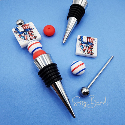 Bing Bang Boom DIY Wine Stopper with a fun mix of Independence Day beads - USA Love Focal  — plus accent beads