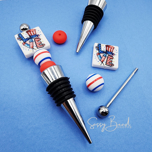 Bing Bang Boom DIY Wine Stopper with a fun mix of Independence Day beads - USA Love Focal  — plus accent beads