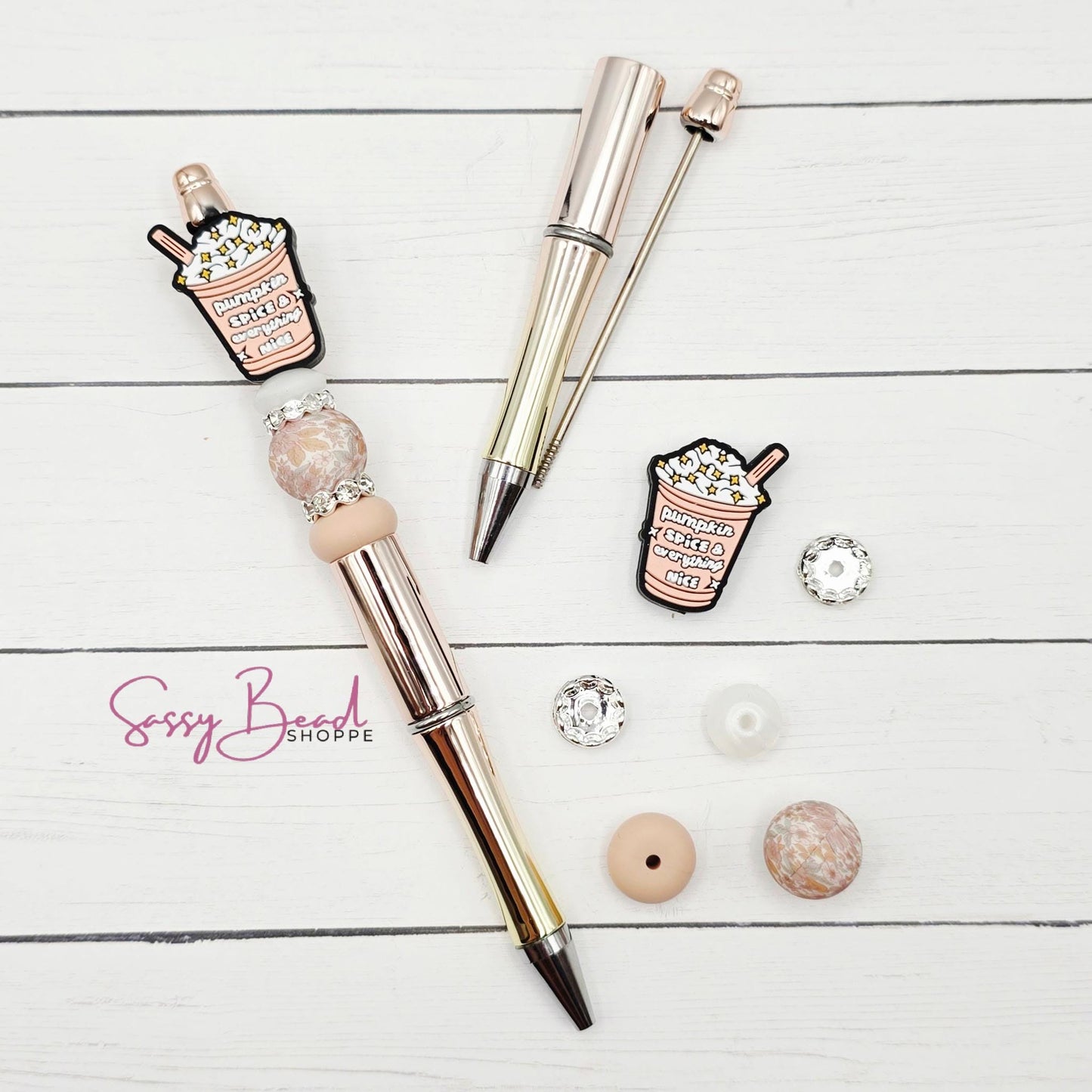 Spice it up beadable pen kit with ice coffee cupthat says pumpkin spice & everything nice focal bead — plus accent beads