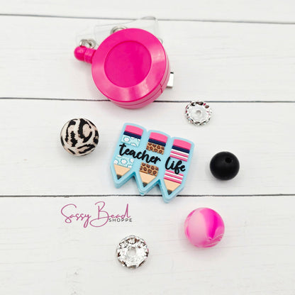 Teacher Life Pencil Badge Reel DIY Kit, Holiday Teacher Gift, Stocking Stuffer, Pencil Bead Badge Reel Craft, Teacher Badge Custom ID Holder