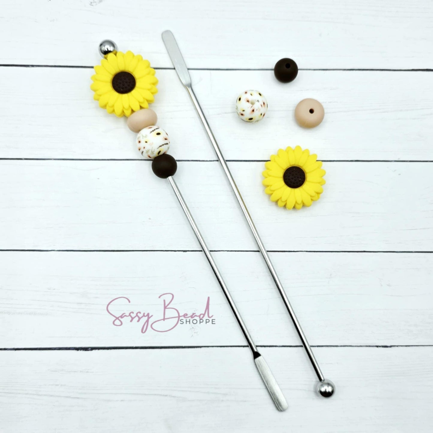 Sunny Sips DIY Stir Stick with a fun mix of Sunflower beads - Yellow Sunflower focal bead — plus accent beads