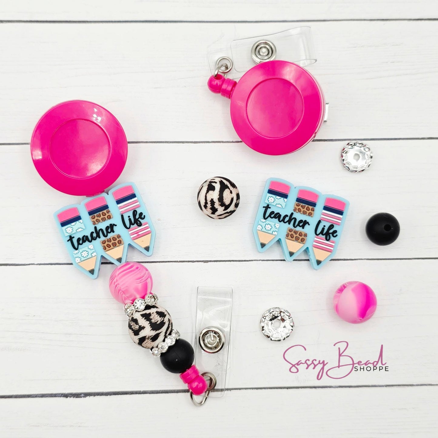Teacher Life Pencil Badge Reel DIY Kit, Holiday Teacher Gift, Stocking Stuffer, Pencil Bead Badge Reel Craft, Teacher Badge Custom ID Holder