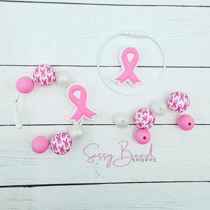 Sip in Strength DIY Tumbler Charm Kit, Breast Cancer Awareness Cup Charm, Pink Ribbon Bead Craft, Support Gift, Drink Accessory