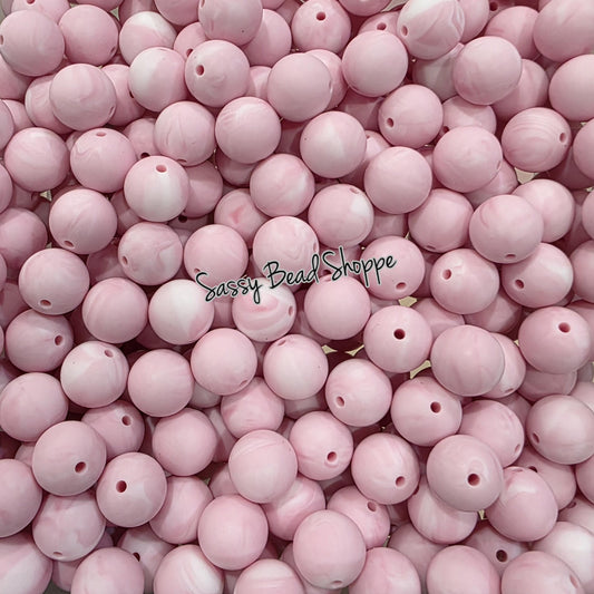 15mm Light Pink Marble Silicone Beads