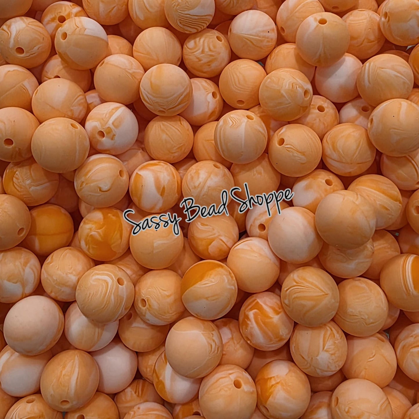 15mm Orange Marble Silicone Beads