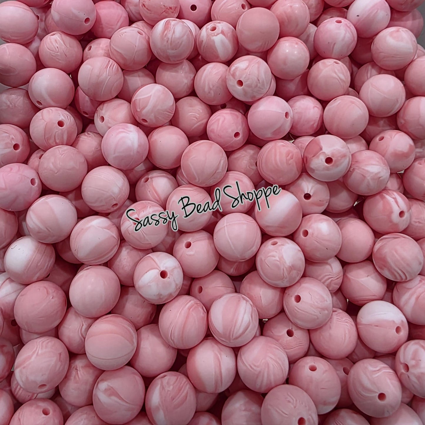 15mm Pink Marble Silicone Beads