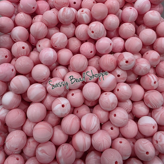 15mm Pink Marble Silicone Beads