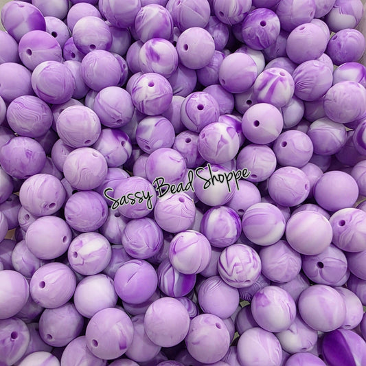 15mm Purple Marble Silicone Beads