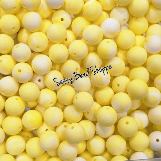 15mm Yellow Marble Silicone Beads
