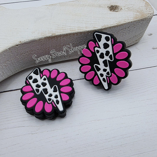 Pink Lightning Gem Silicone Bead, Focal Bead for Beadable Pens, DIY Keychains, Wristlets, Car Charms, Jewelry Making, Craft Supplies