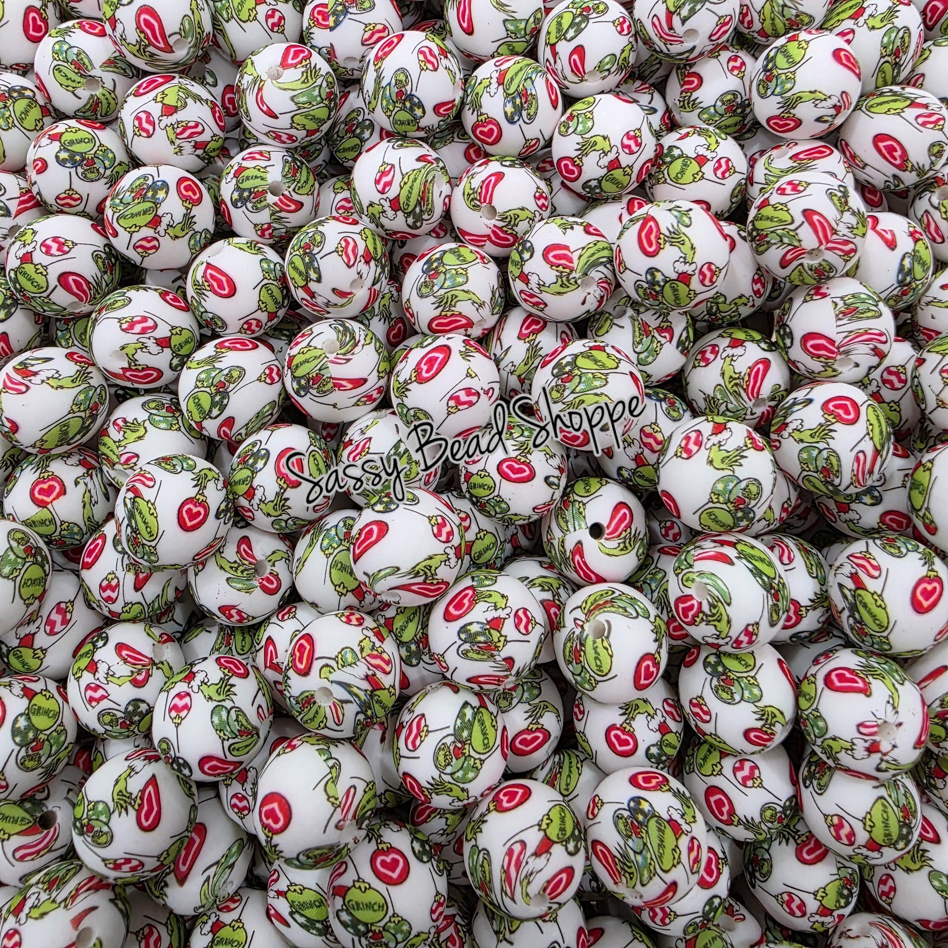 15mm Holiday Heist Silicone Beads, Christmas Print Silicone Beads, Wholesale Silicone Beads, Round Loose Beads