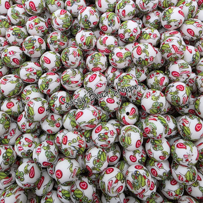 15mm Holiday Heist Silicone Beads, Christmas Print Silicone Beads, Wholesale Silicone Beads, Round Loose Beads