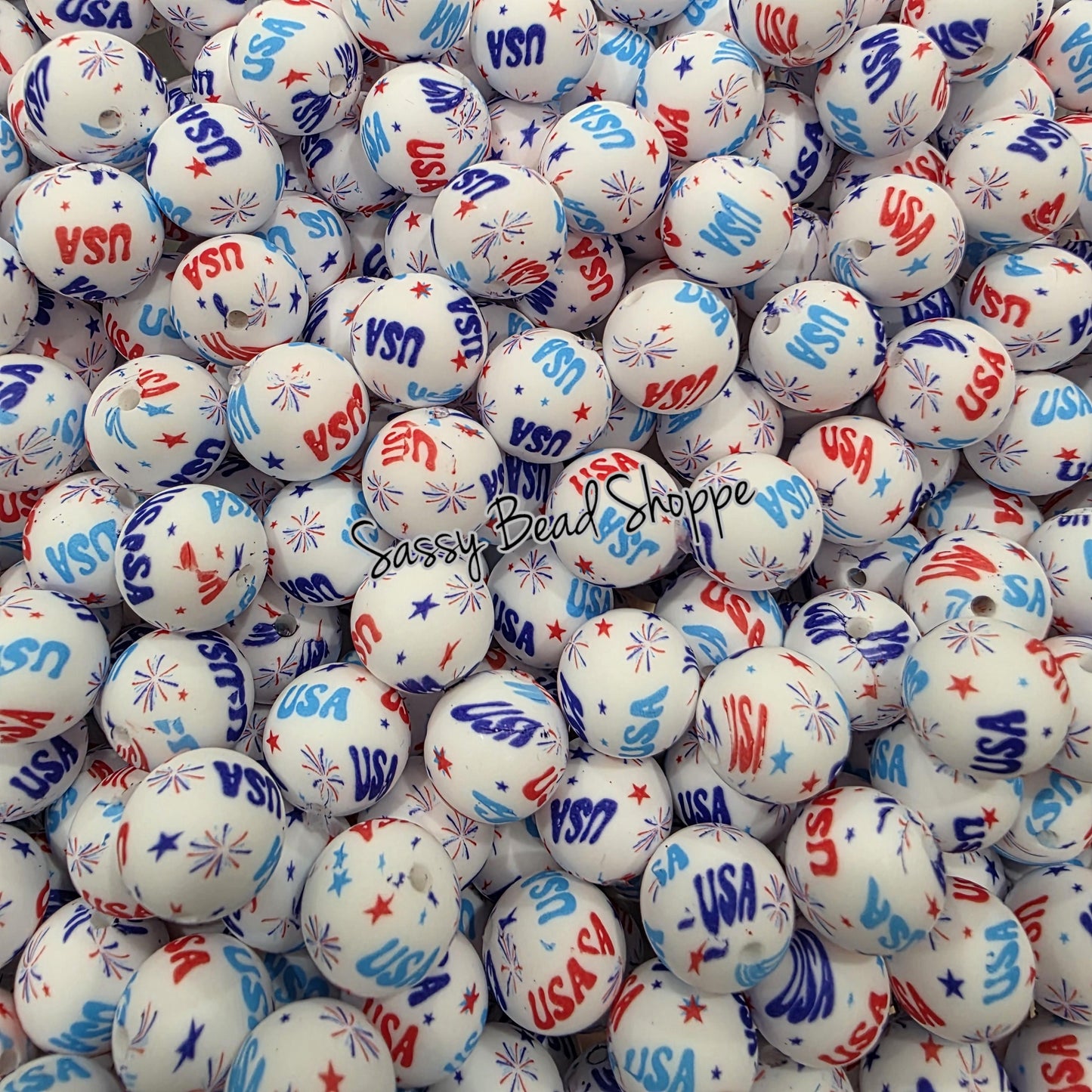 15mm USA Fireworks Silicone Beads, Christmas Print Silicone Beads, Wholesale Silicone Beads, Round Loose Beads