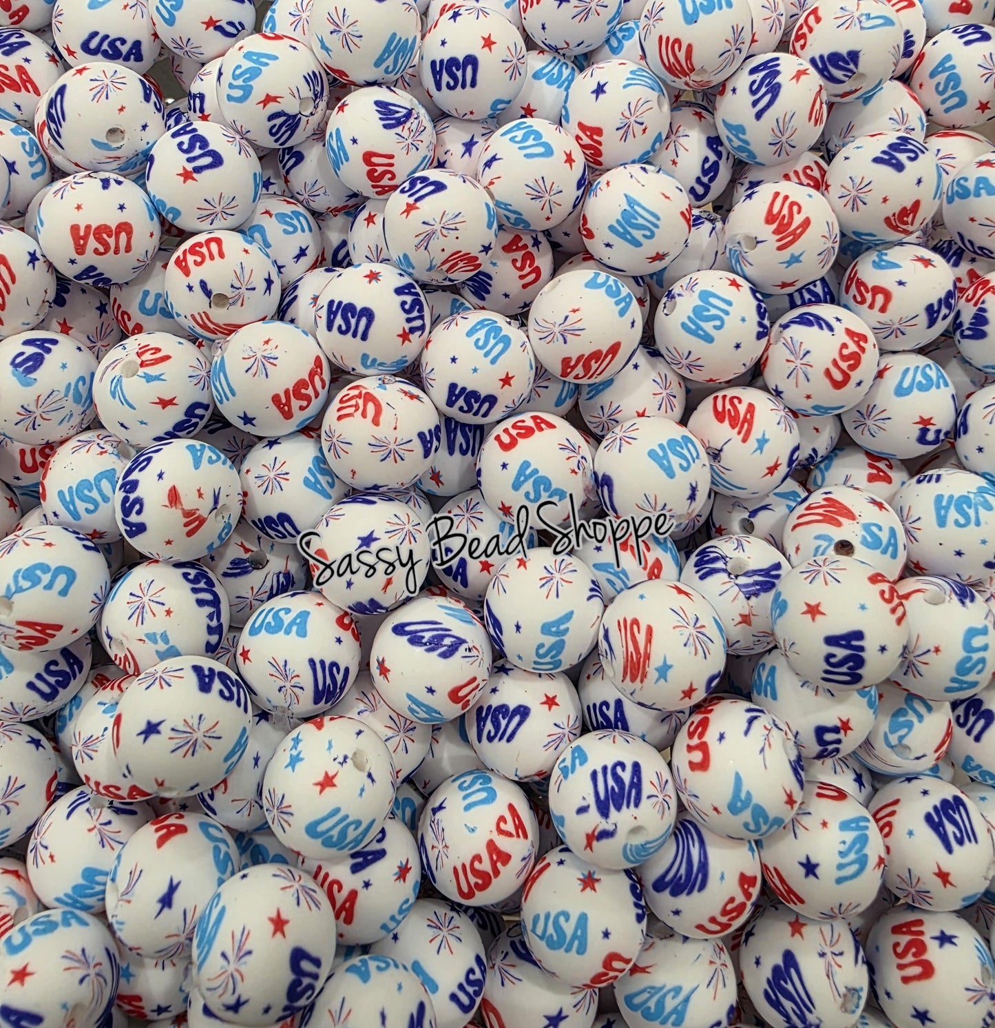 15mm USA Fireworks Silicone Beads, Christmas Print Silicone Beads, Wholesale Silicone Beads, Round Loose Beads