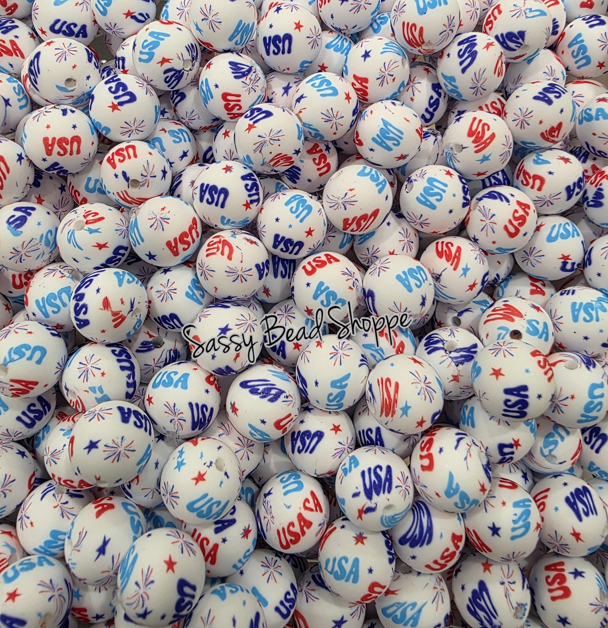 15mm USA Fireworks Silicone Beads, Christmas Print Silicone Beads, Wholesale Silicone Beads, Round Loose Beads
