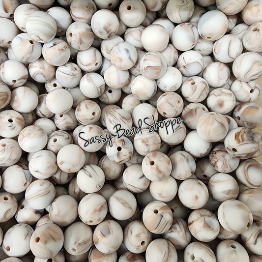 Brown Marble 15mm Silicone Beads