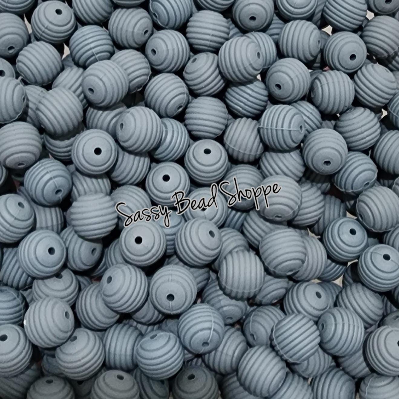 Charcoal Stripe 15mm Silicone Beads