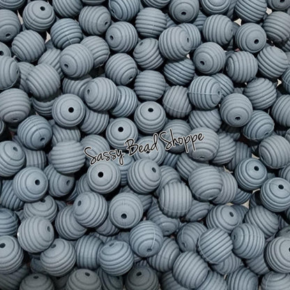 Charcoal Stripe 15mm Silicone Beads