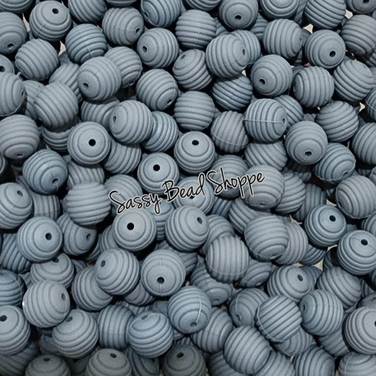 Charcoal Stripe 15mm Silicone Beads