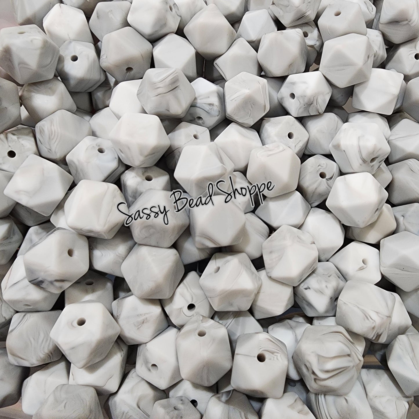 Gray Marble 14mm Hexagon Silicone Beads