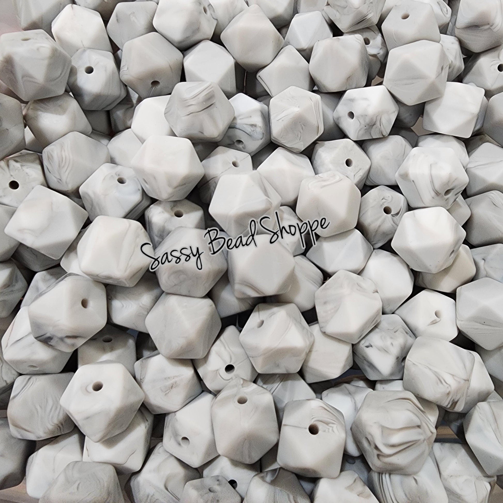 Gray Marble 14mm Hexagon Silicone Beads