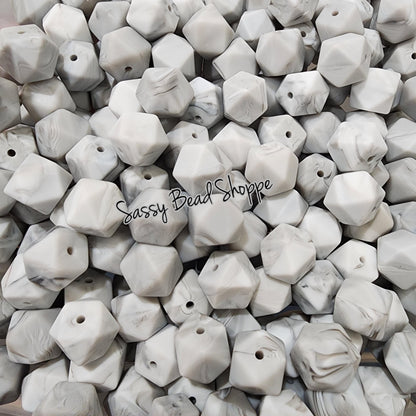 Gray Marble 14mm Hexagon Silicone Beads