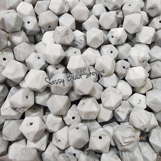 Gray Marble 14mm Hexagon Silicone Beads
