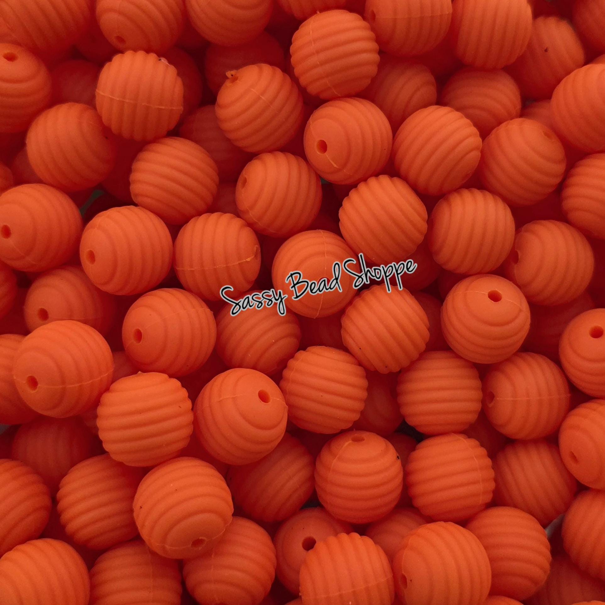 Bright Orange Stripe 15mm Silicone Beads