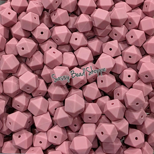 Rose 14mm Hexagon Silicone Beads