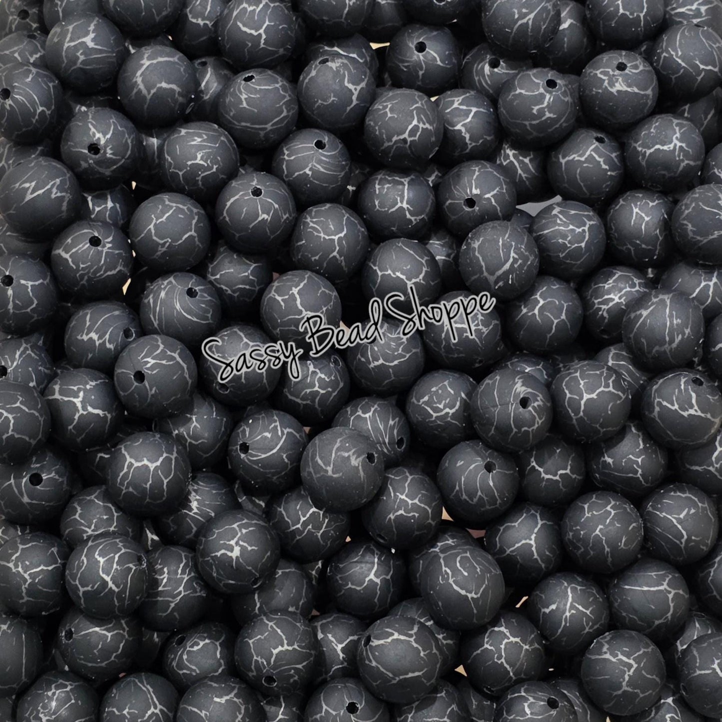 15mm Black Crackle Silicone Beads