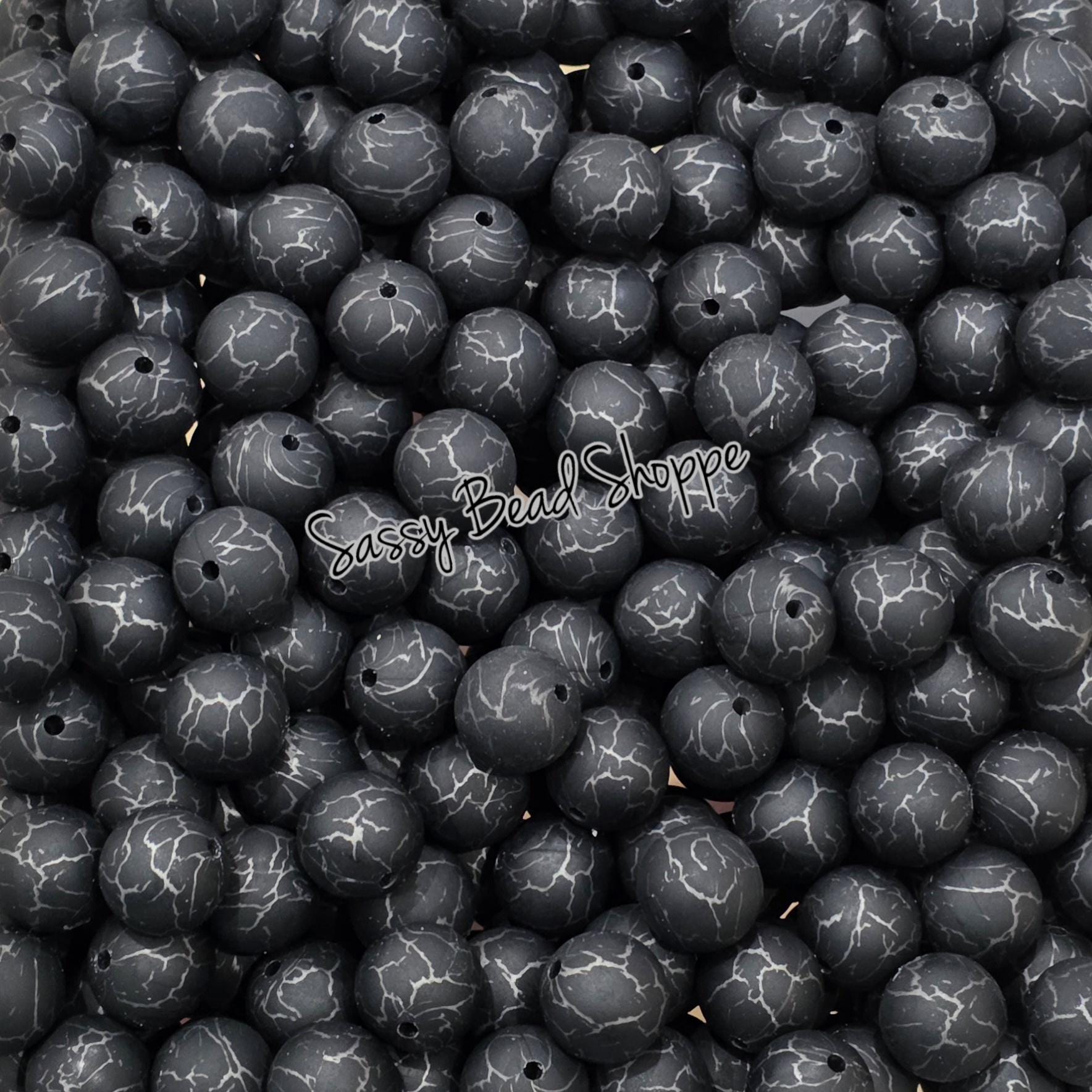 15mm Black Crackle Silicone Beads