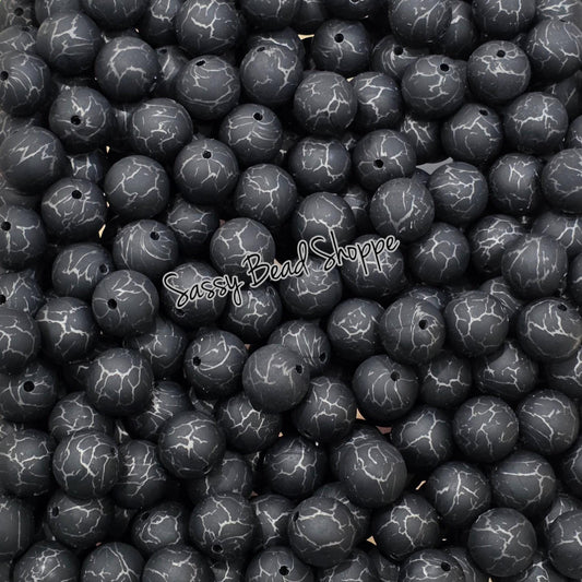15mm Black Crackle Silicone Beads