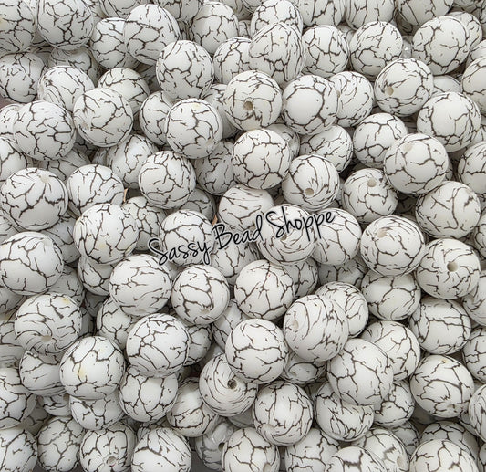 15mm White Crackle Silicone Beads