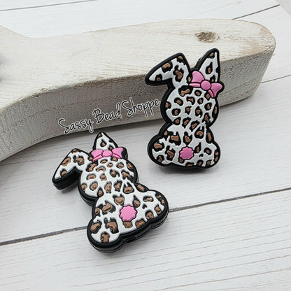 Leopard Bunny Focal Bead, Brown Animal Print Bead for Spring DIY Keychains, Pens, Wristlets, Jewelry Making, Easter Crafts