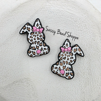 Leopard Bunny Focal Bead, Brown Animal Print Bead for Spring DIY Keychains, Pens, Wristlets, Jewelry Making, Easter Crafts