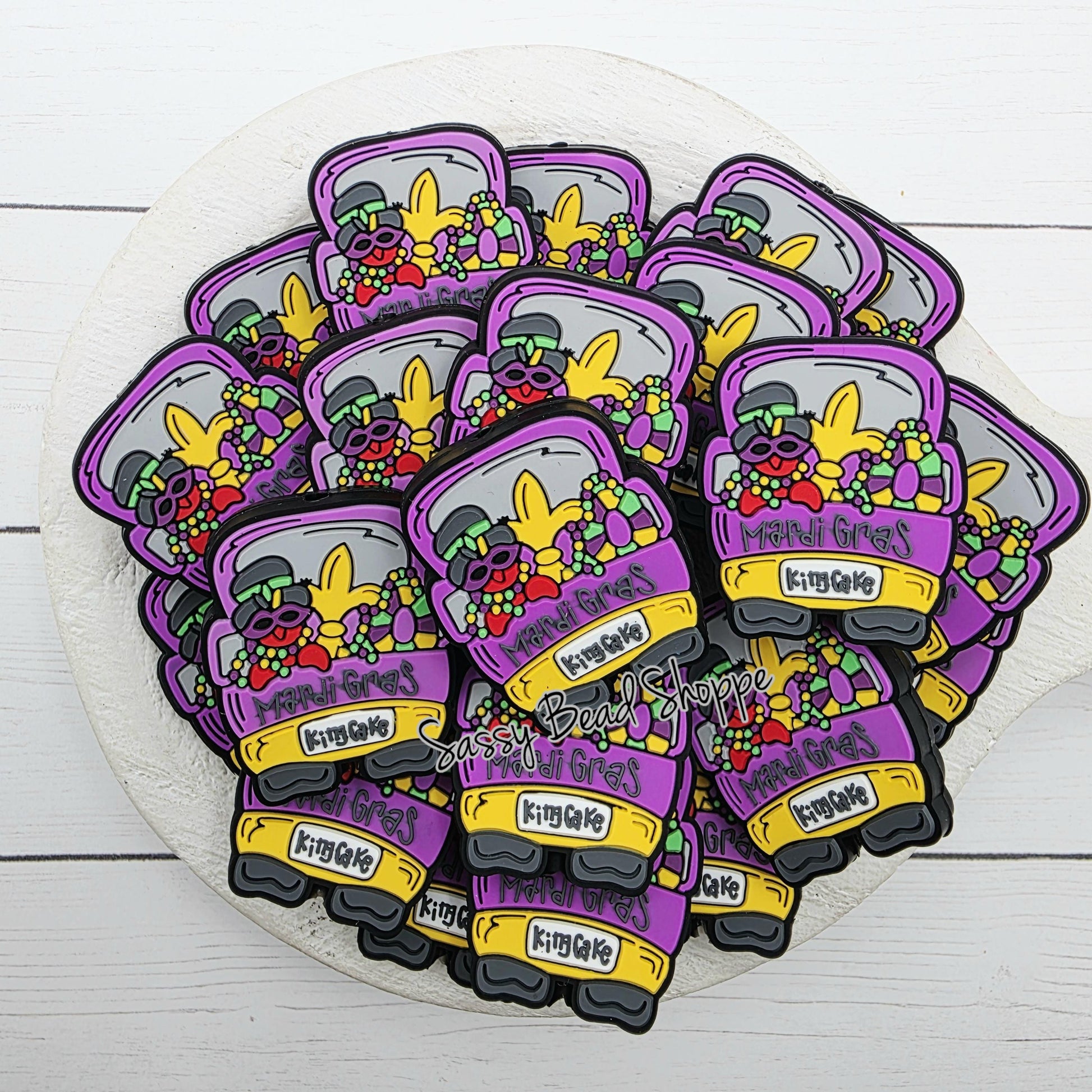 Mardi Gras Truck Focal Bead, Purple and Gold Bead for DIY Keychains, Pens, Car Charms, Wristlets, Festival Jewelry Crafts