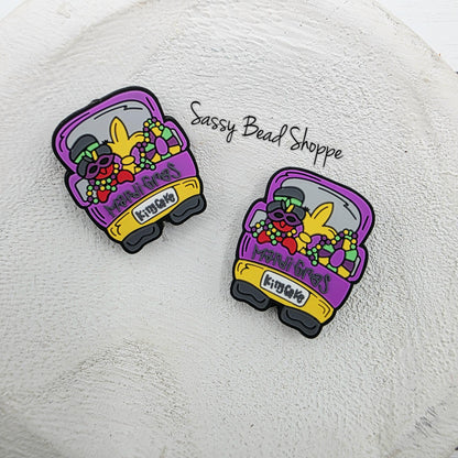 Mardi Gras Truck Focal Bead, Purple and Gold Bead for DIY Keychains, Pens, Car Charms, Wristlets, Festival Jewelry Crafts