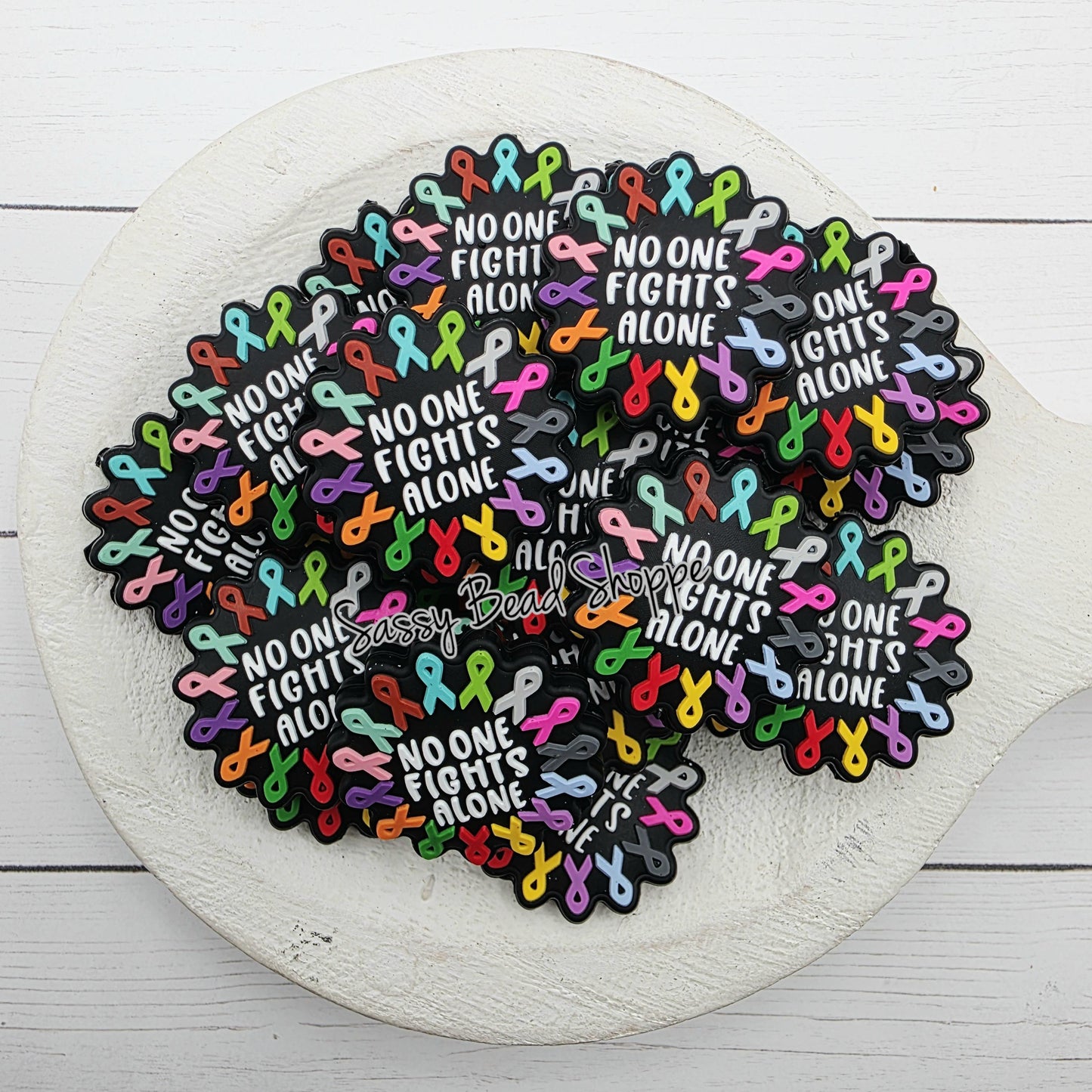 Support Awareness Focal Bead, Multicolor Ribbon Circle Bead for DIY Keychains, Wristlets, Pens, Car Charms, Cause Crafts