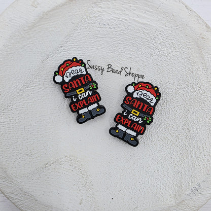Dear Santa Focal Beads, Silicone Beads, Focal Beads, Beaded Pens, Focal Beads for Pens, Christmas Focal Beads, Wristlet, Keychains, Lanyard